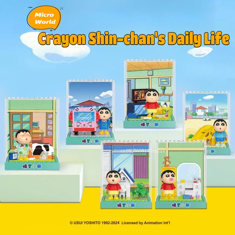 Crayon Shin-chan Building Blocks Modello assemblato Soggiorno Parco Micro scene Building Blocks assemblati Giocattoli per bambini Regali