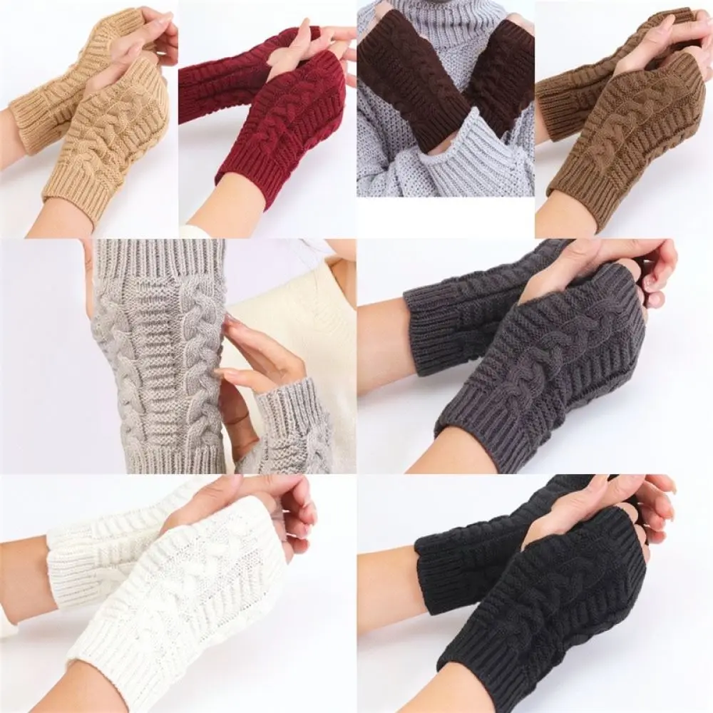 Fashion Cable Knit Fingerless Gloves Unisex Winter Warm Hand Warmers Stylish Half Finger Mittens For Outdoor Work