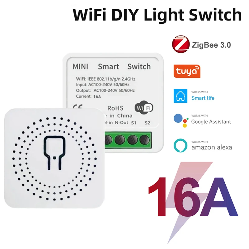 Tuya ZigBee 3.0 Smart Switch Module 2 Way No Neutral Wire Required Smart Life DIY Light Breaker Works with Alexa Google Home