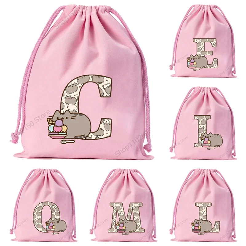 Pusheens Girls Cartoon Draw String Bag Cute Storage Pouch Children Anime Printed Handbags Kids Kawaii Candy Gift Drawstring Bags