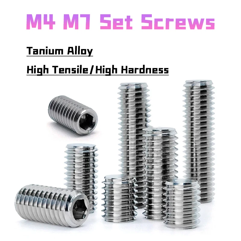1~5Pcs TC4/GR5 Titanium Alloy Hex Socket Set Screws DIN913 M4 M7 Flat Point Grub Set Screws Length 8mm~50mm
