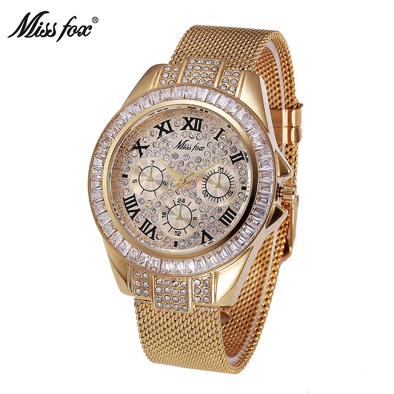 Reloj de mujer de circonita con diamantes de imitación, correa de cobre dorado, marca oficial, envío gratis