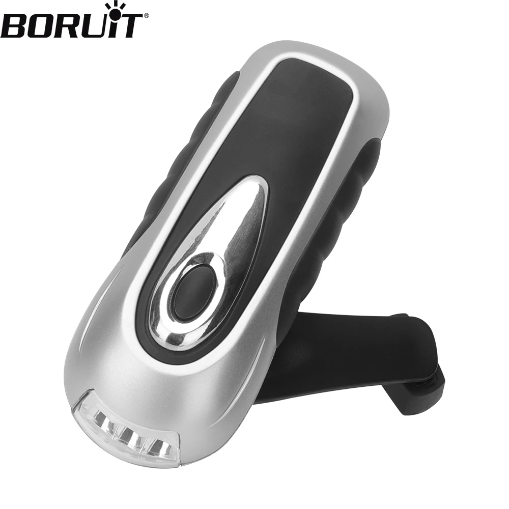 BORUiT Hand Crank Flashlight 3 LED Self Powered Charging Torch  Disaster Prevention Bright Led Lighting Camping Waterproof