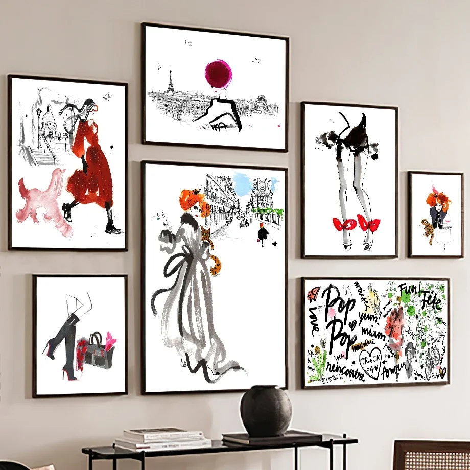 Wall Art Canvas Painting Graffiti Paris Fashion Girl Model Show Living Room Decoration Posters And Prints Salon Wall Pictures