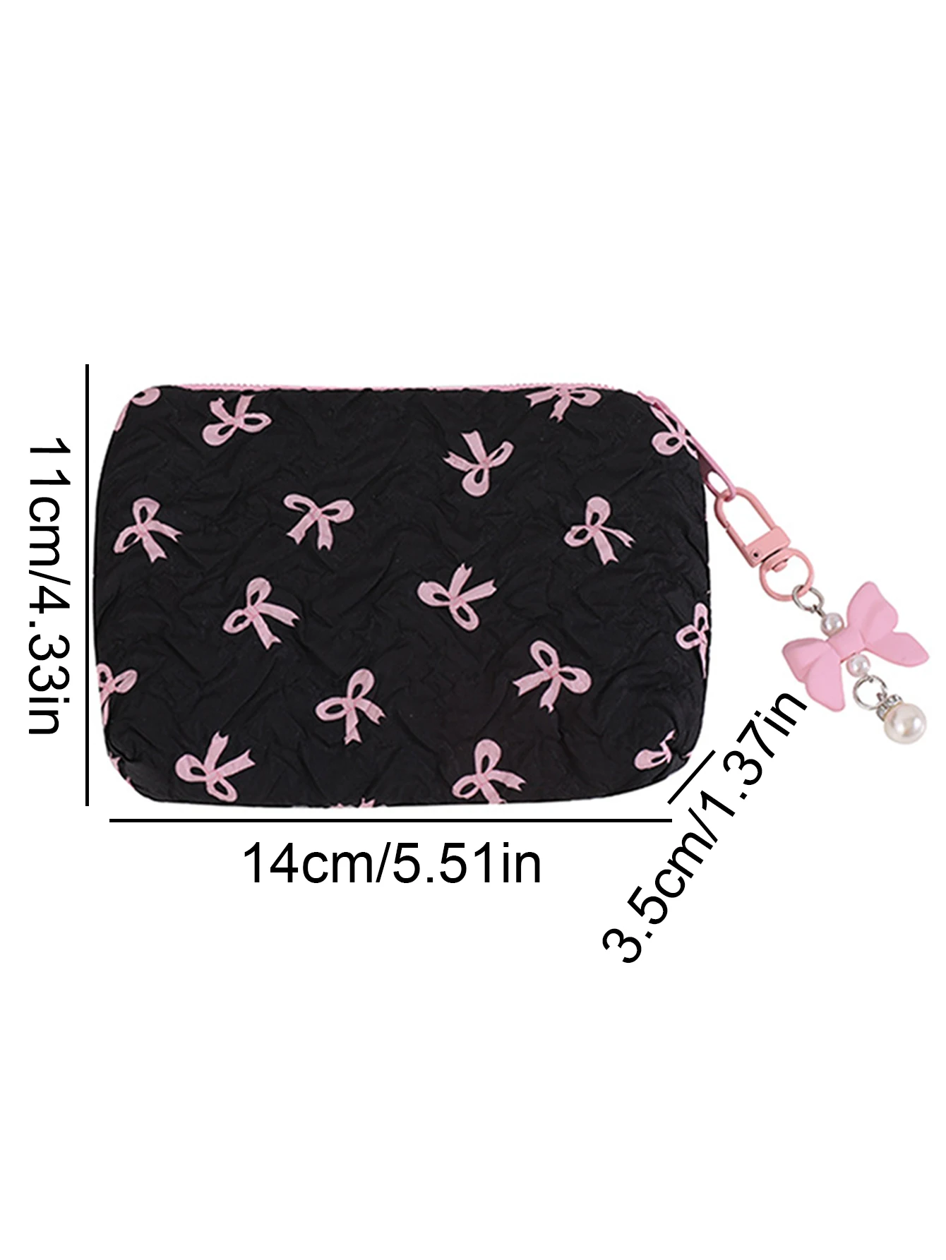 Plissierte Kosmetiktasche mit Schleife | Baumwoll-Kosmetiktasche für Damen, gesteppt, Reise-Make-up-Organizer für Mädchen, tragbare kleine Schleifen-Kosmetiktasche – Detail 2