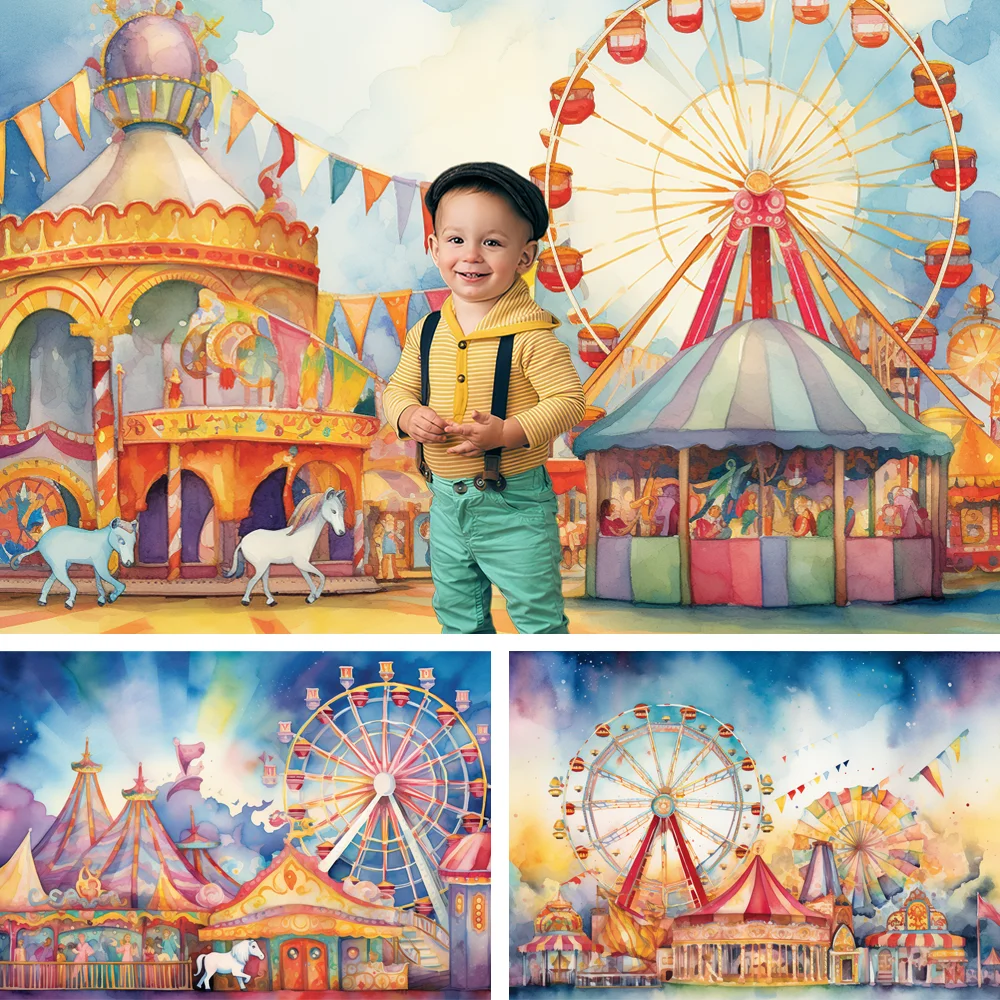 

Children Cake Smash Photography Baby Shower Backdrop Circus Playground Colorful Paints Birthday Portrait Background Photo Studio