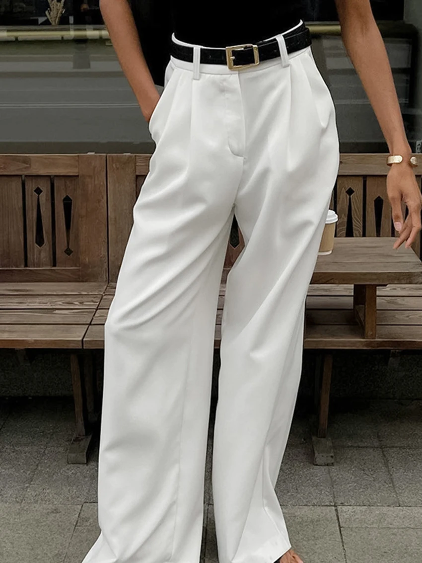 Parc Fee Fashion Loose White Office Women's Pants Casual High Waist Wide Pants Elegant Classic Full Length Trousers Female Cloth