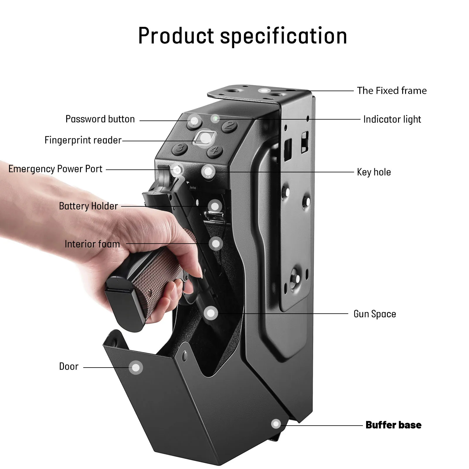 Gun Safes Pistol Box Security Guns Fingerprint Password Unlock Anti-Burglary with Keys Fingerprint Password Steel Gun Box