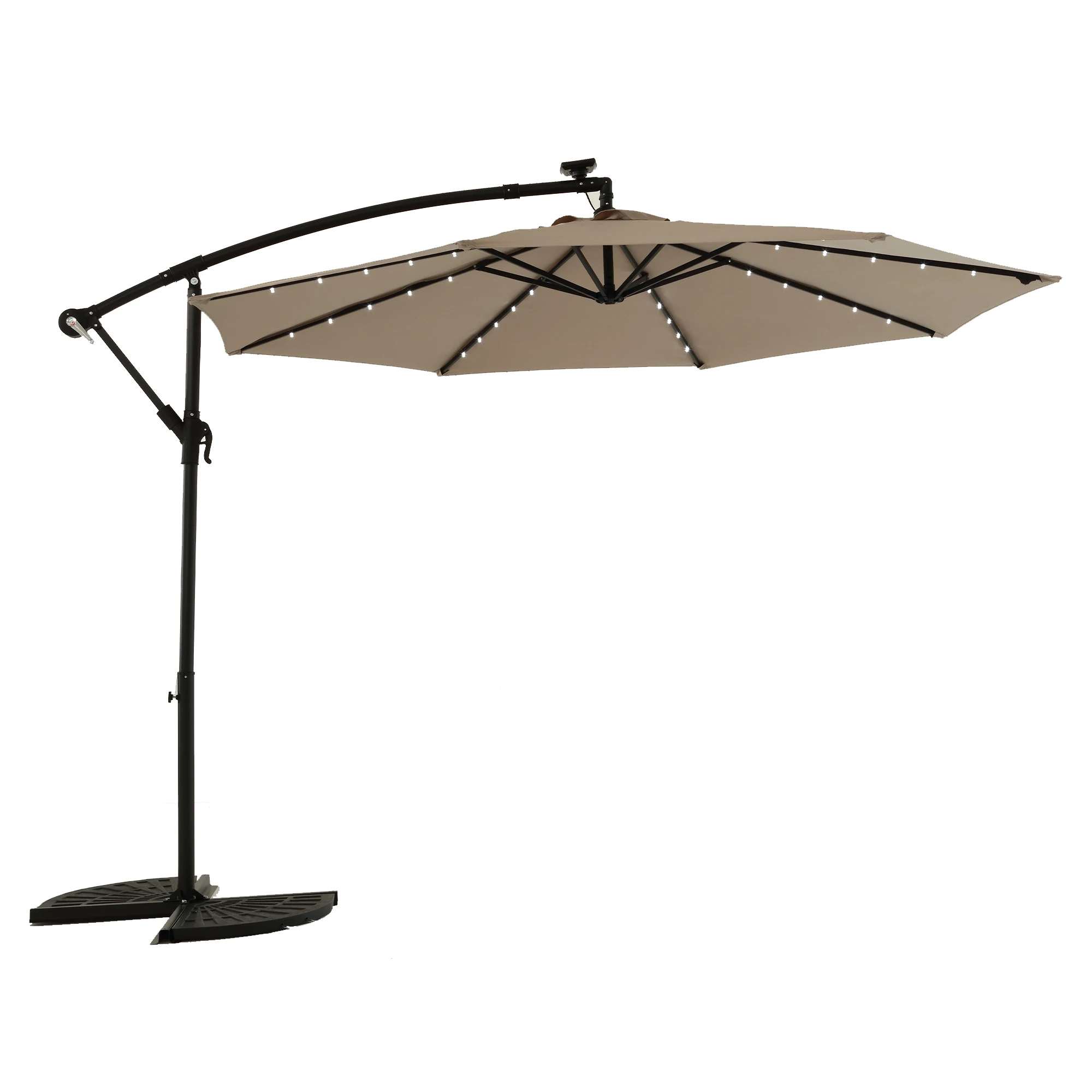 Solar LED Cantilever Patio Umbrella, Khaki Hanging Offset Market Umbrella for Garden Backyard (Base Not Included)