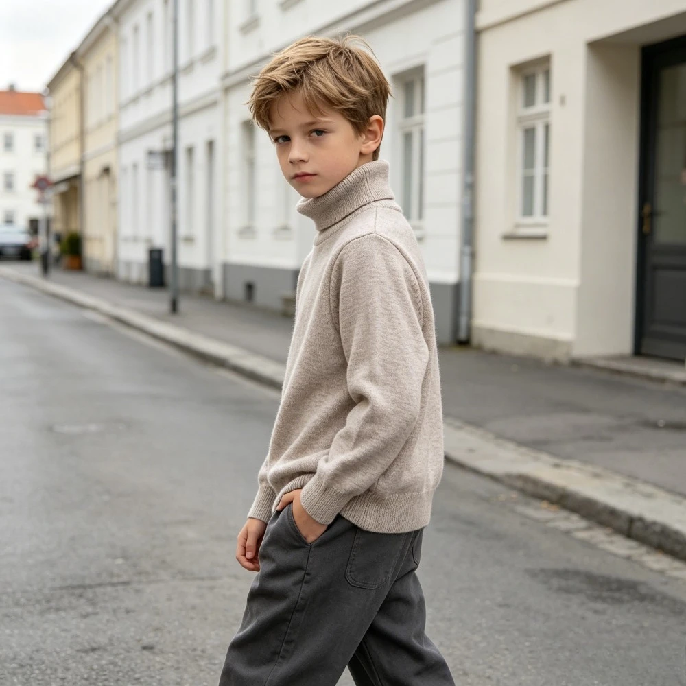 Kids High Neck Woolen Sweater Warm Base Layer Pullover Top Boys Girls Knitwear Autumn Winter Layering 4-12 Year Children Clothes