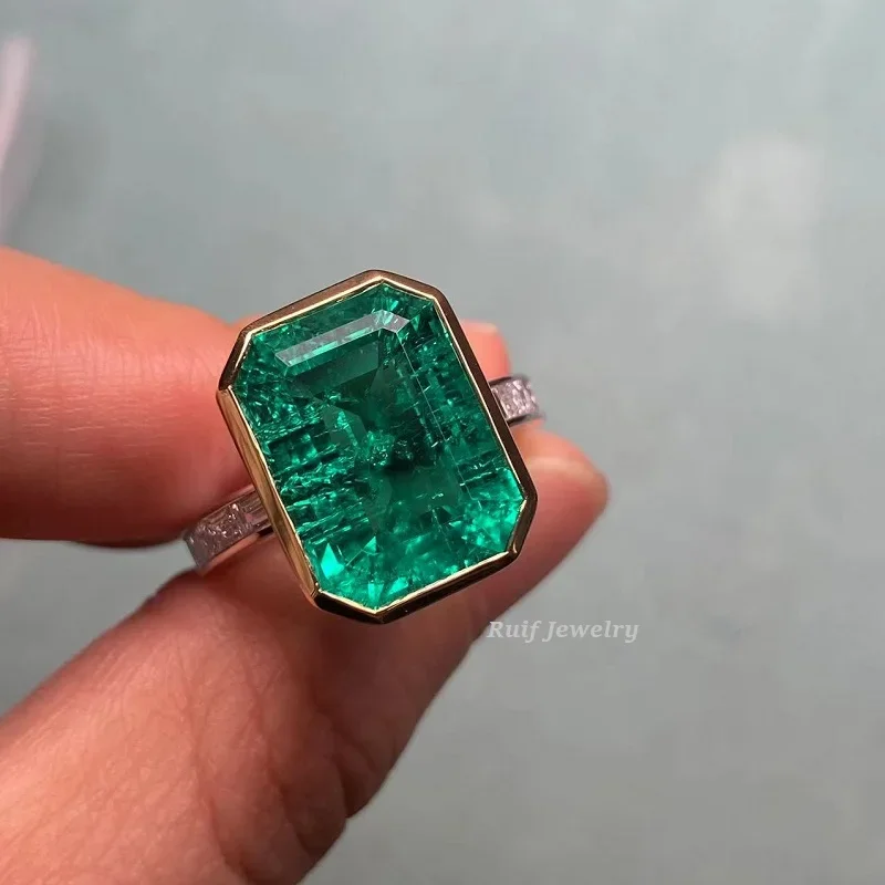 Ruif Customization 18k Gold  With Platinum about 9ct Lab Emerald Rings for Women Lab Grown Diamond Luxury Jewelry