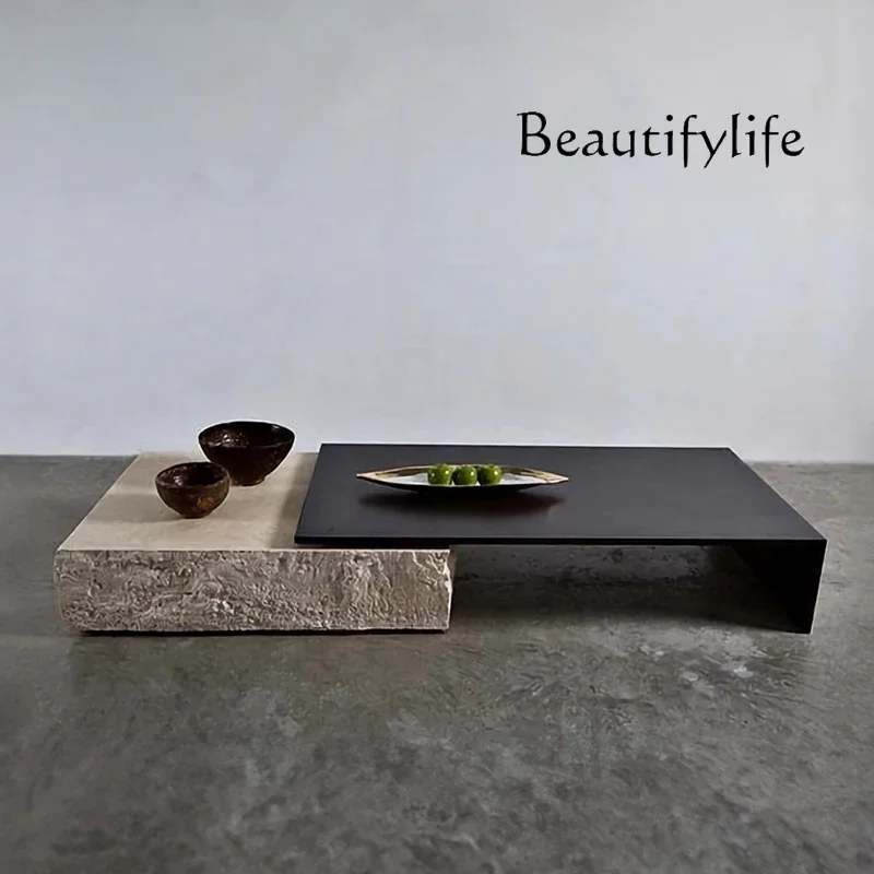 

Современный простой травертиновый журнальный столик, итальянский светильник, роскошный дизайнерский стеклянный креативный квадратный комбинированный модный столик