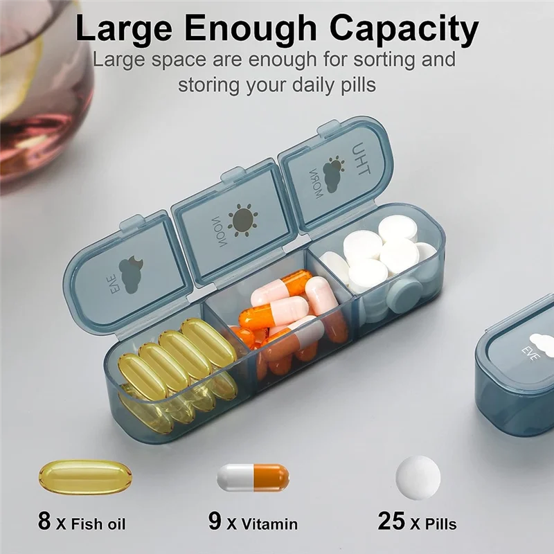 Pill Organizer 3 Times A Day, 7 Day Pill Box - Weekly Travel Pill Container, Medicine Dispenser Vitamins Case, Blue