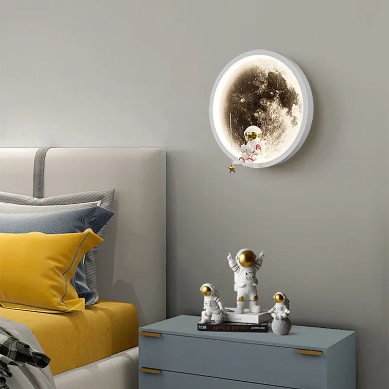 LED Moon Wall Lamp Modern Cartoon Astronaut Wall Sconces Children\'s Room Living Room Bedroom Bedside Indoor Decor Fixture Lustre