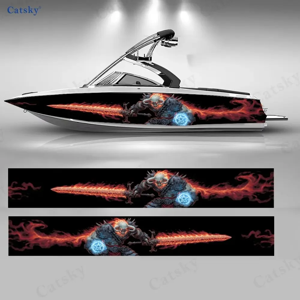 2Pcs Ice and Fire Warlord Boat Stickers, PVC Waterproof Durable Vinyl Wrap Decals for Fishing Boats, Durable and Stylish Design