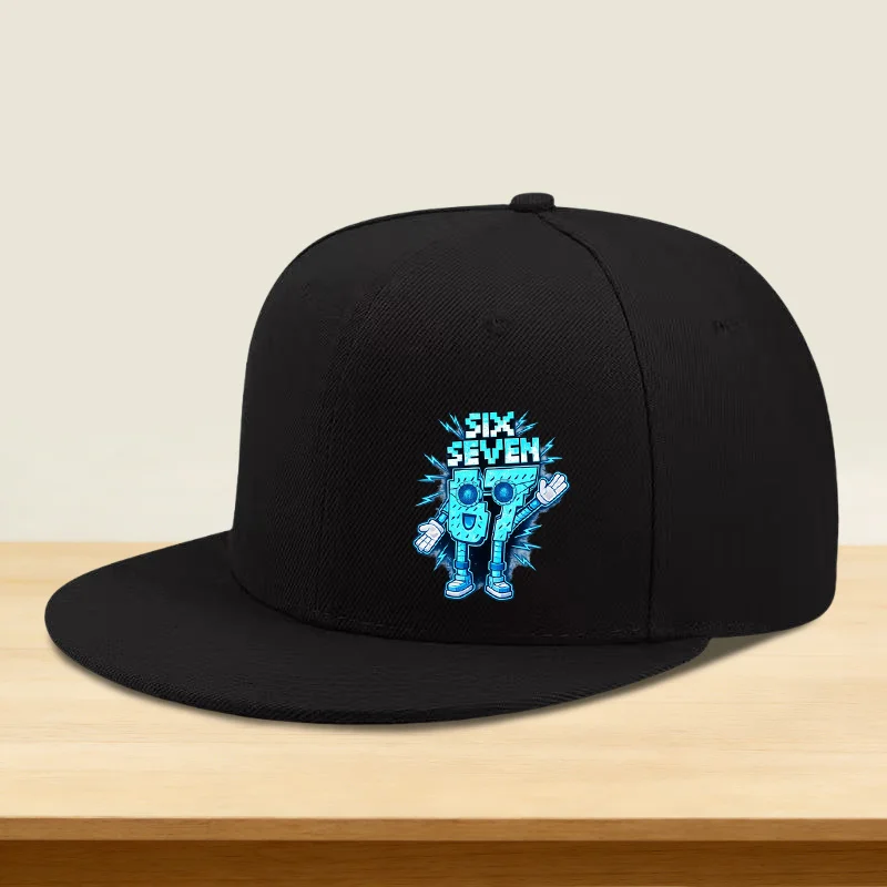 1pc of Hip-hop Cap Featuring a SIX SEVEN Pixel Robot Print, with a Flat Brim and High Crown. Designed for Men and Women in an Ou
