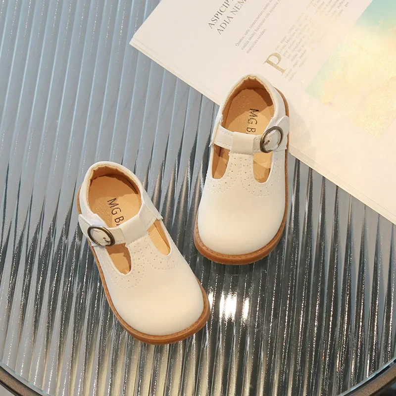 Children's Leather Shoes Spring Fashion T-strap Hollow-out Kids School Mary Janes Causal Soft Soled Boys Girls Flat Single Shoes