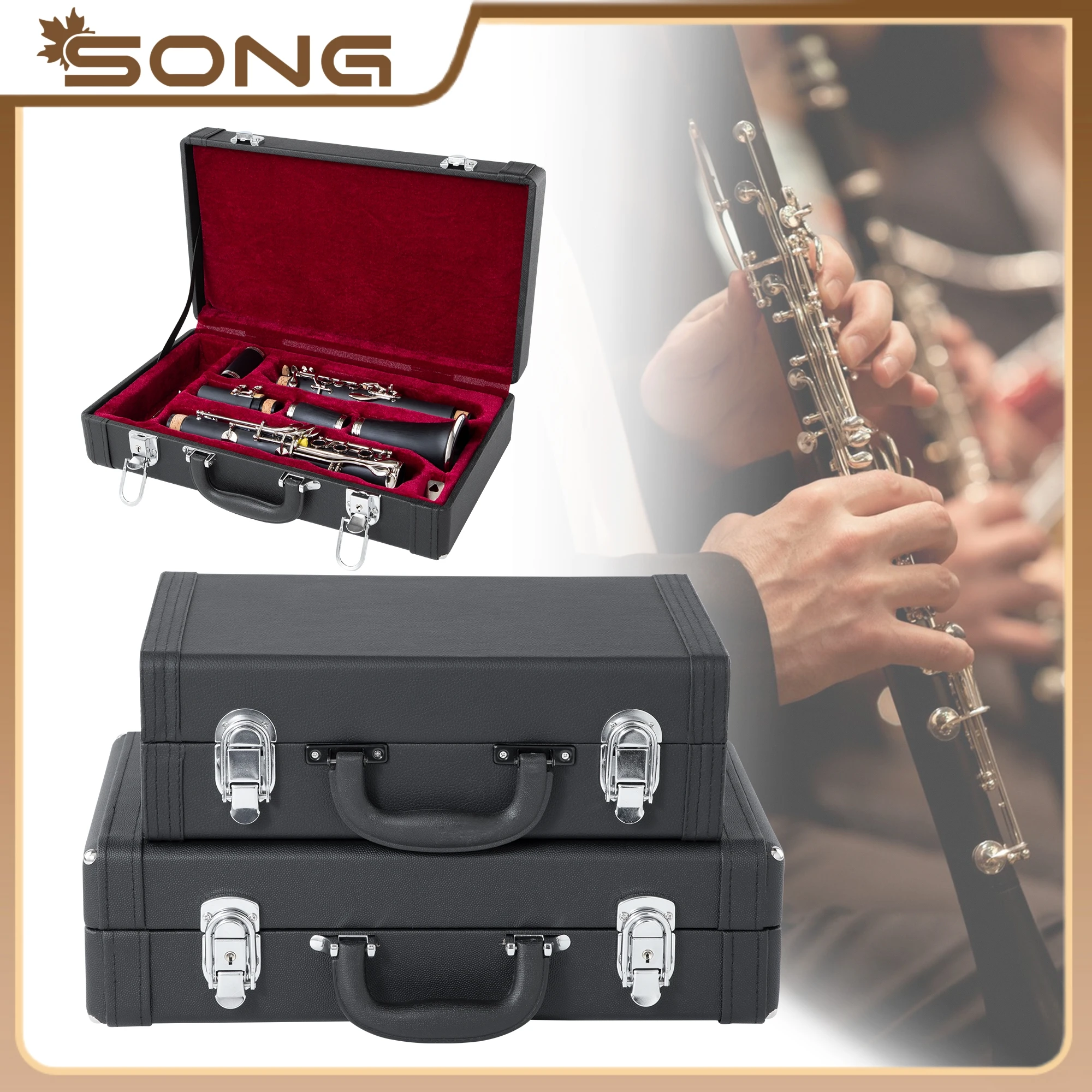 

Hand Carrying hard Box Clarinet Portable case Storage bag Waterproof Sturdy shell Clarinet Leather Case Woodwind Accessories
