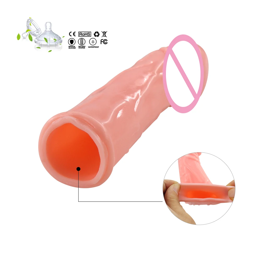 Penis Sleeve 7CM Extender Reusable Condom Cock Sleeve Dick Enlargement Delay Ejaculation Dildo Realistic Penis Sex Toys For Men