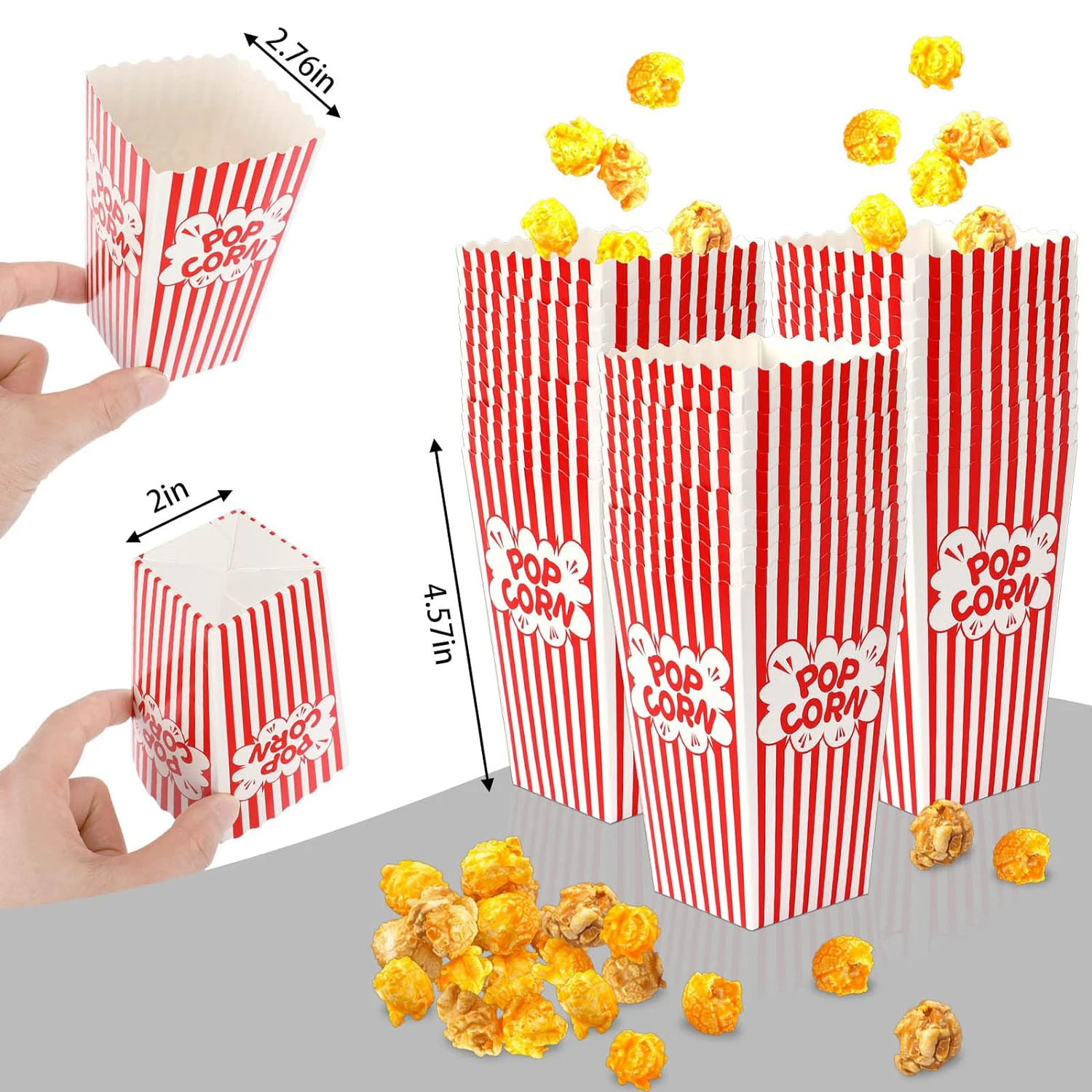 25 Stuks Papier Popcorn Zakken Rood En Wit Film Nacht Popcorn Dozen Mini Pop Maïs Emmers Container Voor Thuis Carnaval Feest Decor