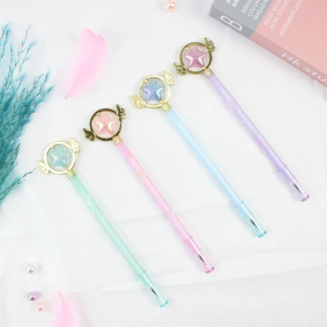 Bolígrafos de Gel Kawaii con Diseño de Hada de Cristal y Estrella Mágica, Tinta Negra, Papelería Bonita para Estudiantes, Regalo para Niñas, Oficina