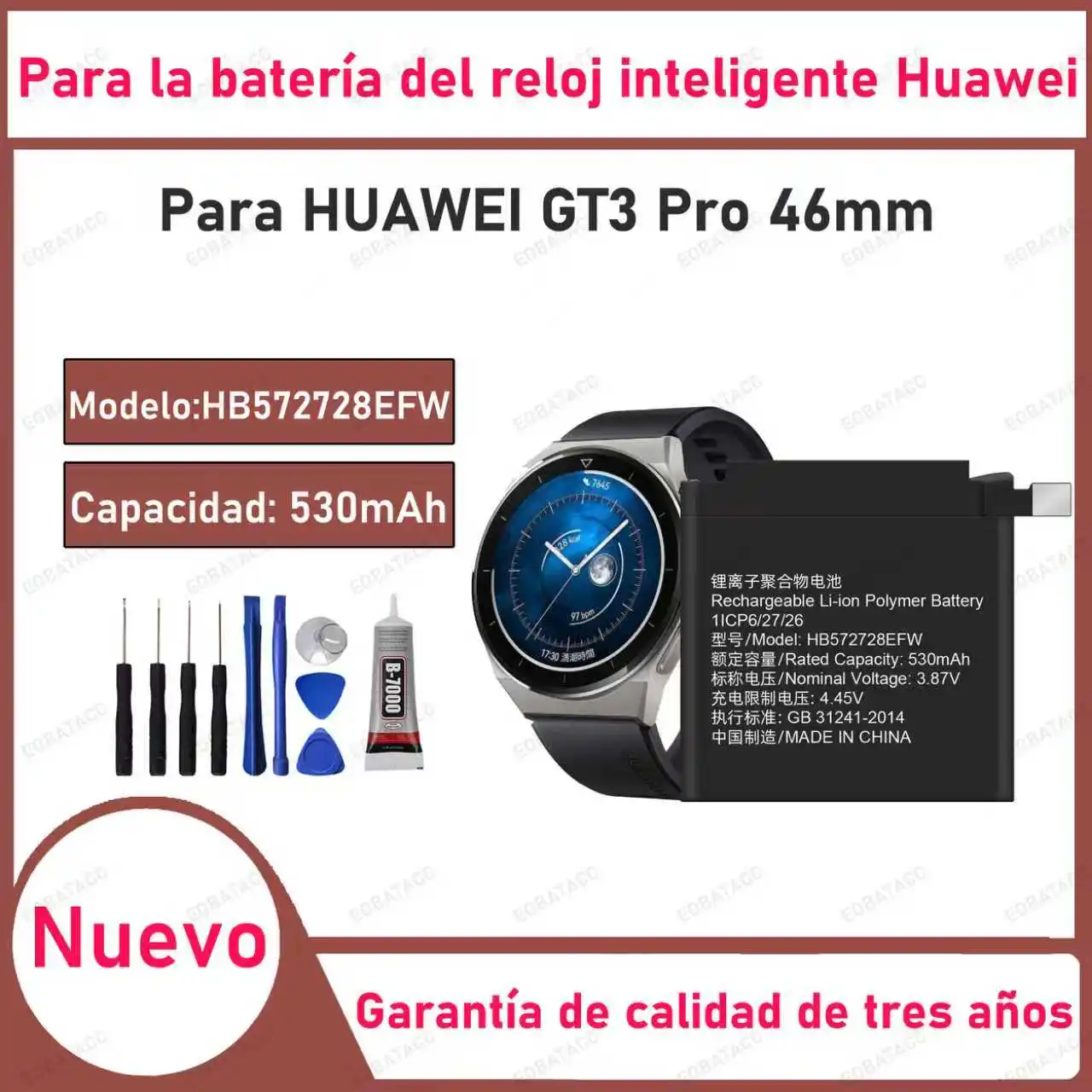 

New high Capacity For HUAWEI GT3 Pro 46mm GT3PRO 46mm Battery HB572728EFW HB572727EFW Battery + Free Tools