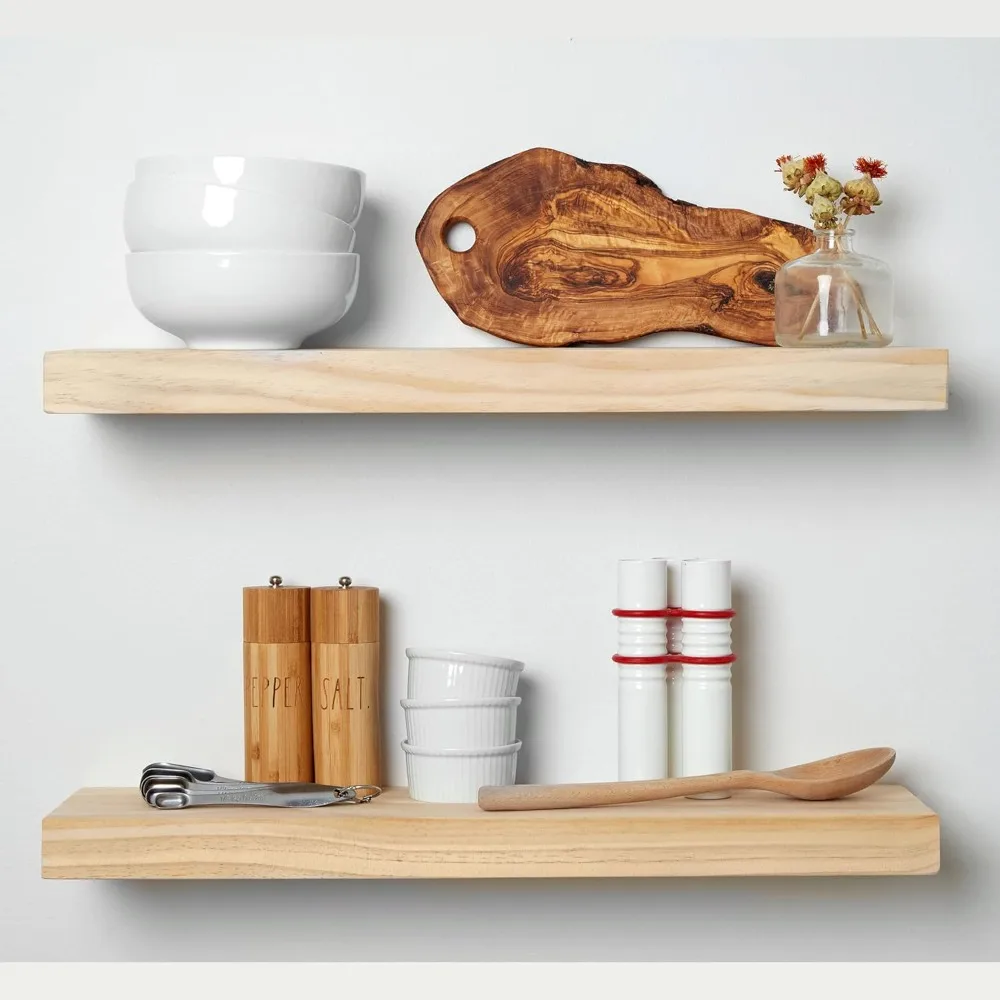 

Rustic Farmhouse Floating Shelves, Bathroom Wooden Shelves for Wall Mounted, Thick Industrial Kitchen Wood Shelf