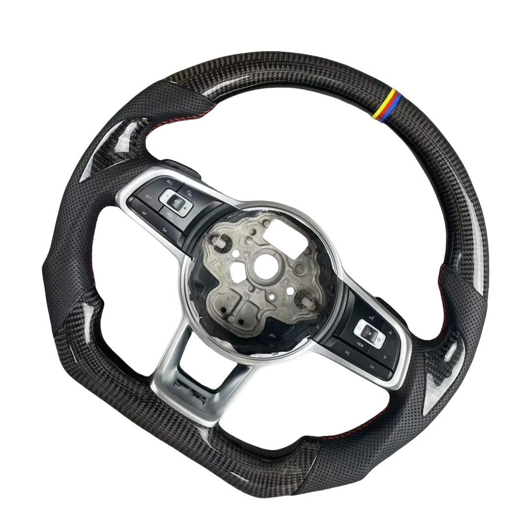 

For Custom Leather & Carbon Fiber Flat Bottom Steering Wheel for VW Golf 6/7/7.5 & Polo