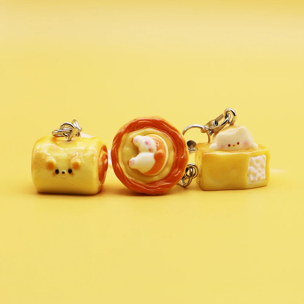 3pcs Resin Cute Dog Bread Corgi Egg Tart Phone Charm Strap Food Toy Bag Camera Pendant Keychain Cord Lanyard for IPhone