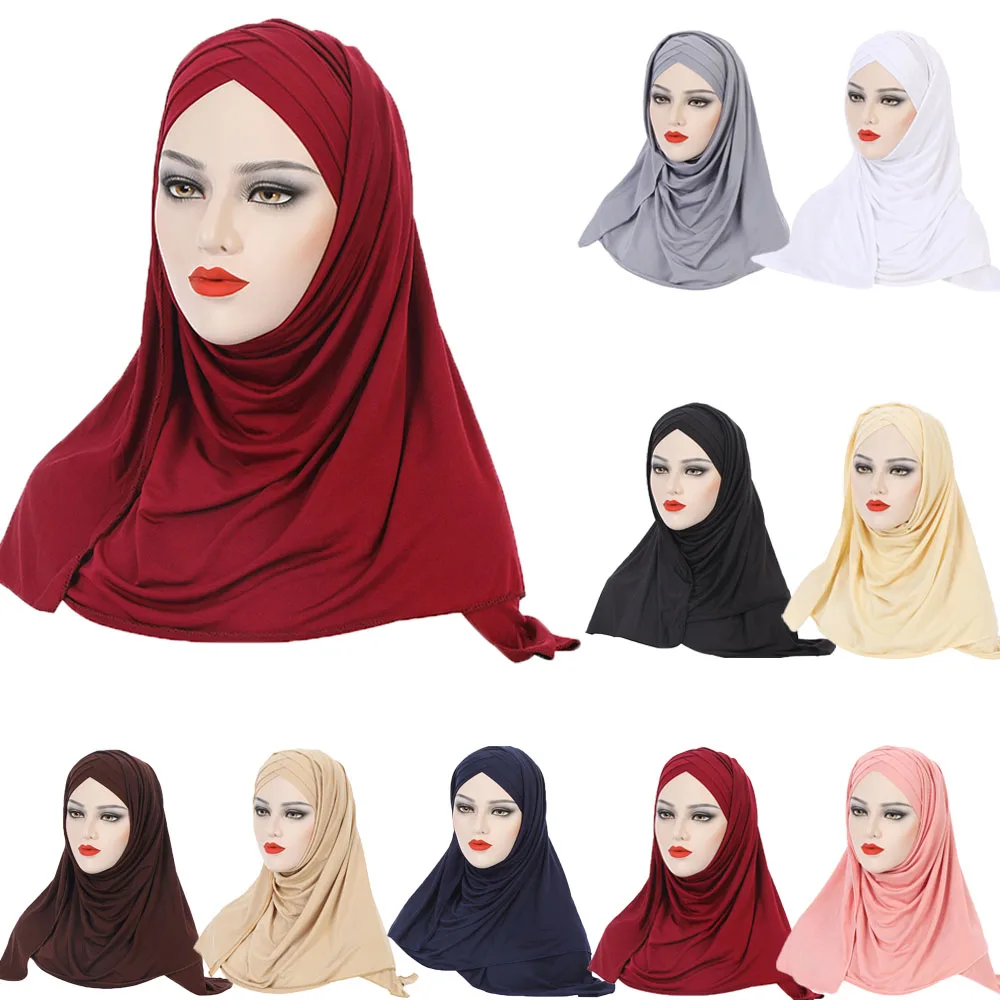 

New Women Cross Instant Scarf Muslim Hijab Headscarf Shawls Wrap Turban Islamic Headwrap Hijabs Cap Hat Wholesale Turbante Mujer