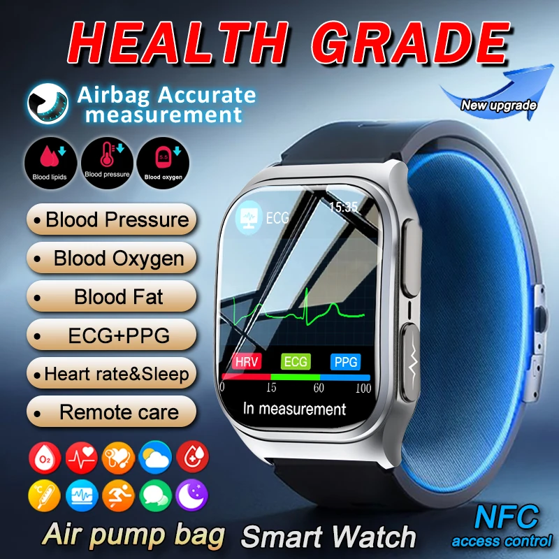

2026 New Air Pump Smartwatch Blood Pressure Measure Blood oxygen Health Watch ECG Full touch screen Blood Pressure Smart Watches