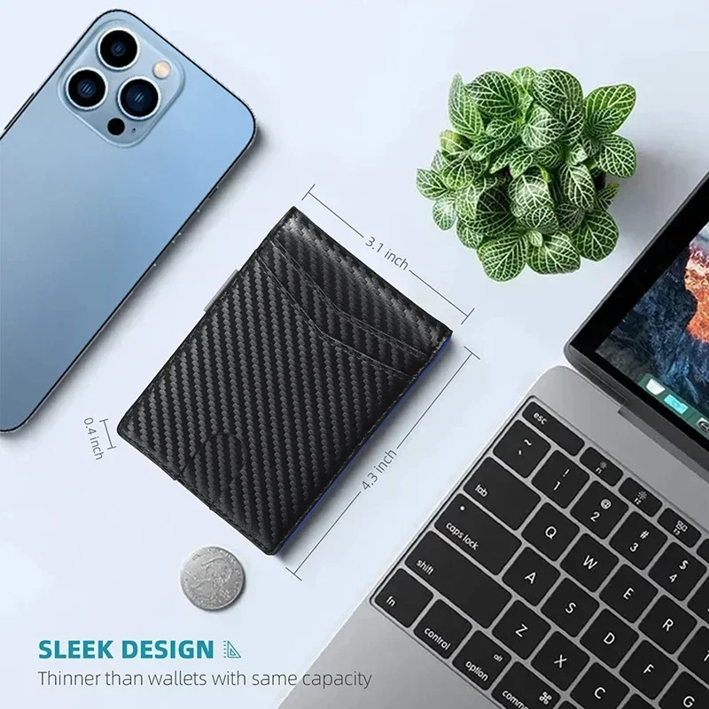 กระเป๋าสตางค์ผู้ชายทำจากคาร์บอนไฟเบอร์กระเป๋ากระเป๋าใส่บัตรเครดิต RFID ของผู้ชายกระเป๋าด้านหน้าแบบเรียบง่ายคลิปเงินกระเป๋าเงินผู้ชายสีดำ