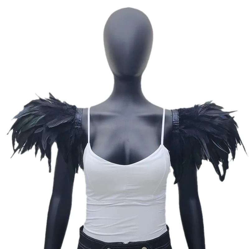 2 Pcs Unisex Feather Shoulder Epaulettes Gothic Shawl Shrug Fashion Clothing Accessories Halloween Cosplay for Women Men Costume