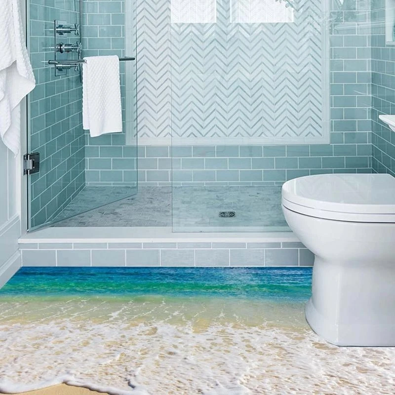 Ocean Wall Decal Self-adhesive Floor 3D Seawater Floor Sticker Decorations Non-slip Waterproof Wall Papers