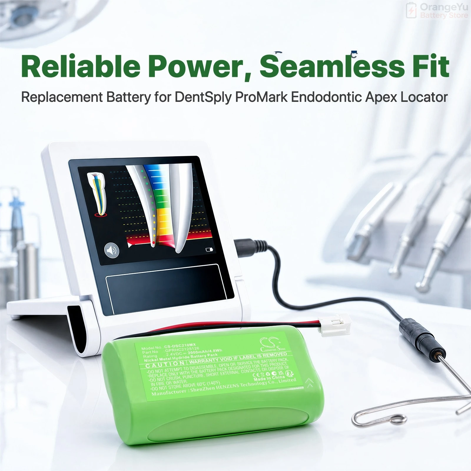 Replacement 2.4V 2000mAh Battery For DentSply ProMark Endodontic Apex Locator GPRHC2128126 Y-EP9-403(AA Version)