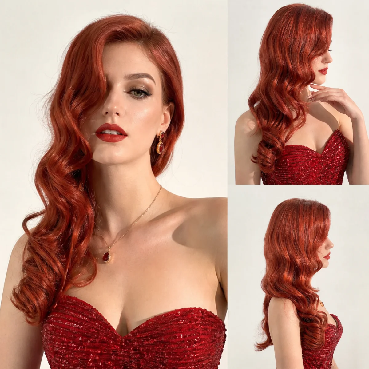 REEWES 26inch Reddish Brown Long Water Wave Wig Jessica Rabbit Synthetic Hair for Women Halloween Cosplay Daily Party Anime Wig