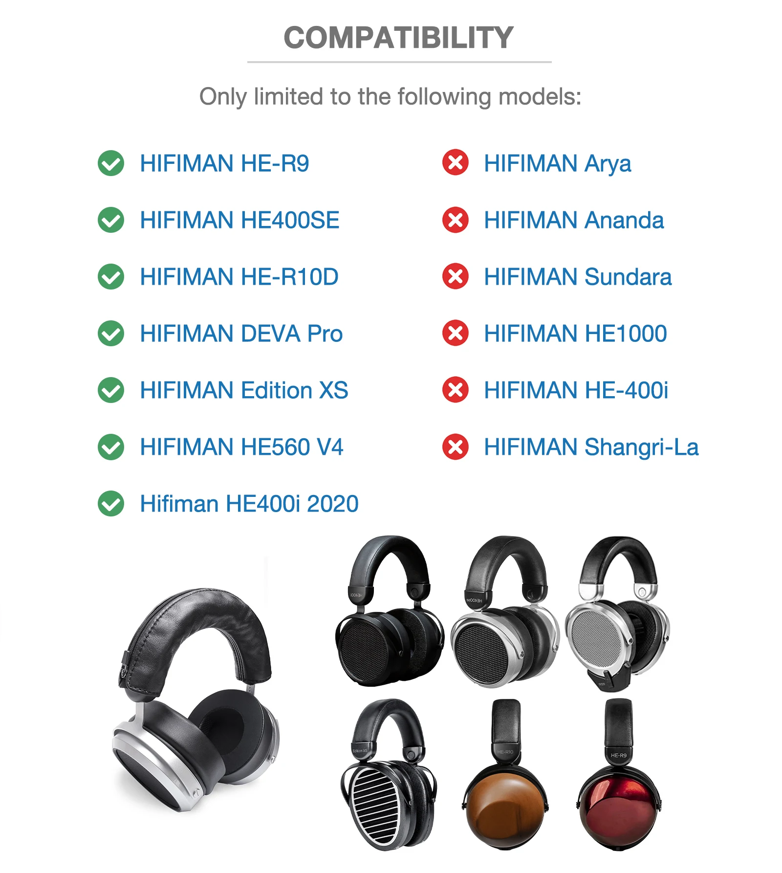 Luxury Genuine Lambskin Headband Cover For Hifiman HE400SE, HE400i 2020, Edition XS, DEVA Pro, HE-R9, HE-R10D,HE560 V4 Headphone
