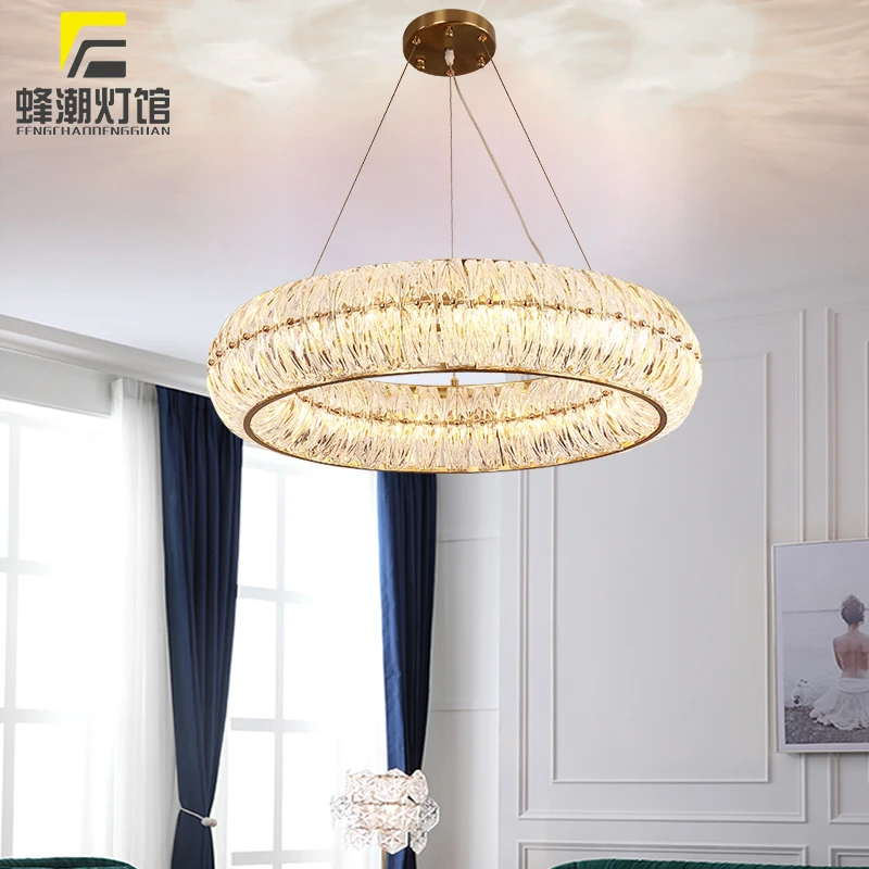 Postmodern light luxury chandelier Nordic minimalist atmosphere living room dining room creative circular glass chandelier