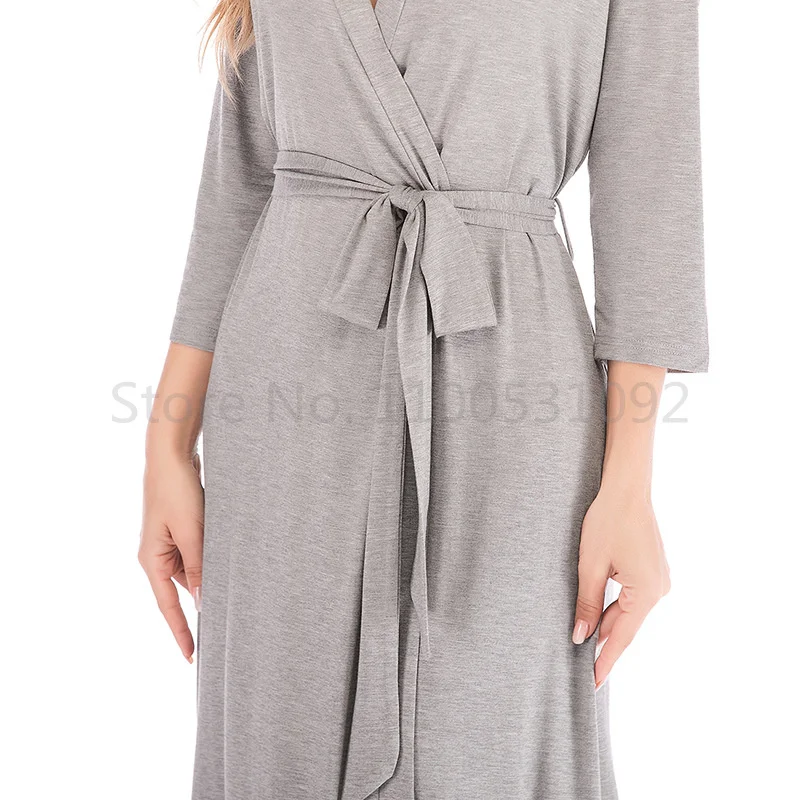 Grau Kimono Kleid Weibliche Kimono Robe Homewear Nachtwäsche Sexy Mini Nachtwäsche Nachthemd Komfortable Casual Weichen Hochzeit Robe