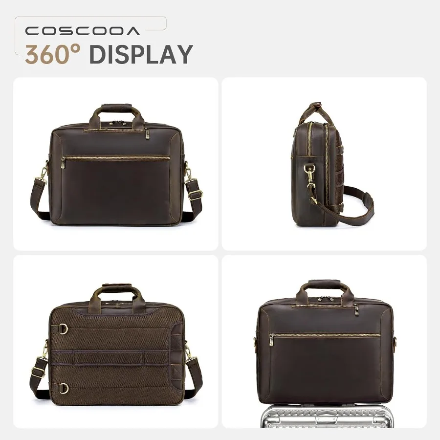 حقيبة ظهر كبيرة من الجلد المحبب بالكامل قابلة للتحويل للرجال حقيبة سفر للأعمال حقيبة ساعي تناسب كمبيوتر محمول مقاس 17.3 بوصة #2