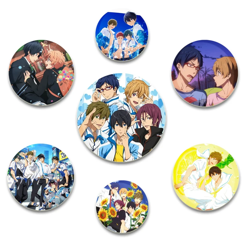 Anime Free! Character Rin Matsuoka/Makoto Tachibana/Haruka Nanase/Nagisa Hazuki Pins Cartoon Badge Brooch for Clothes Decoration