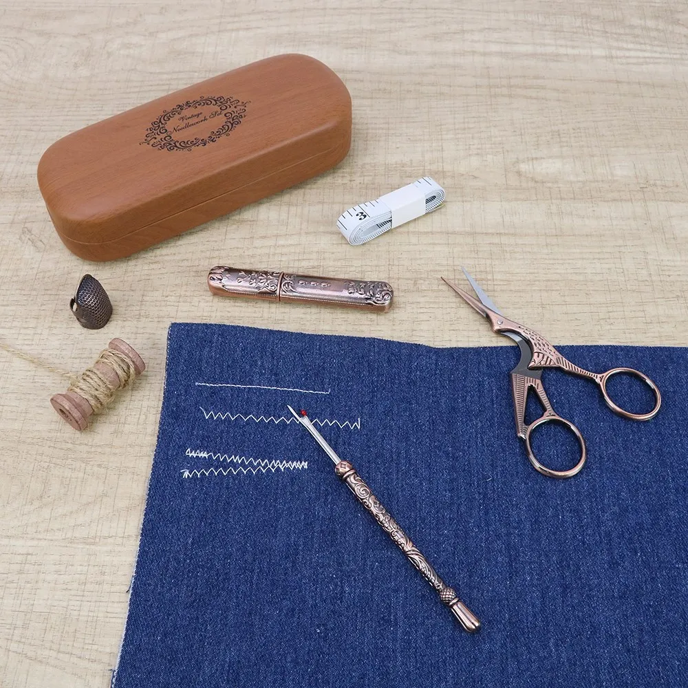 Vintage Sewing Kit in Eyeglass Case with Thread Winder and Positioning Needle Complete Set for All Your Sewing Needs Accessories