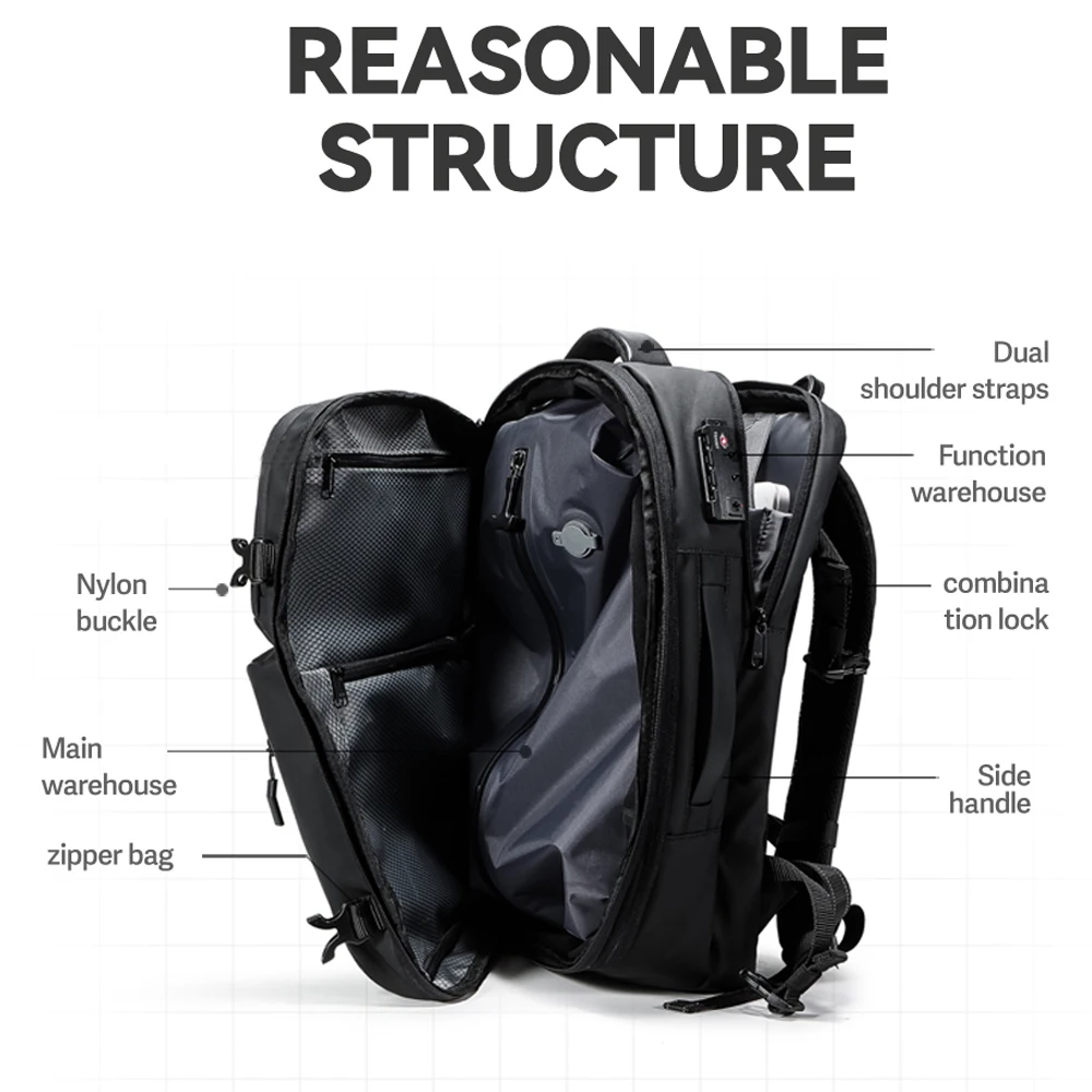 NINGKIN Travel Backpack Vacuum Compression 40L Laptop Backpack Business Large Capacity School Backpack Expanded Hiking Backpack