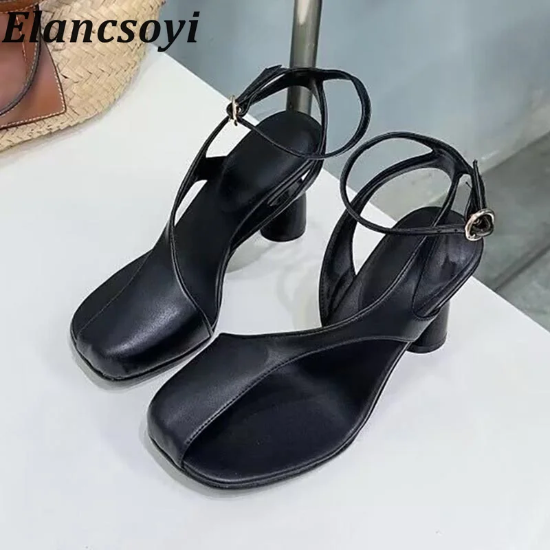 

New Split Toe Solid Color Sandalias Women's Genuine Leather Strange Style Heels Sandals Spring Autumn Retro Pumps Gladiator