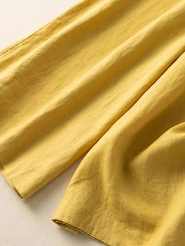 Summer Thin Faion Simple Linen Wide Leg Pants Women Elastic Waist Small Size Loose Sle Cool Seven-Foot Pants Casual Strai...