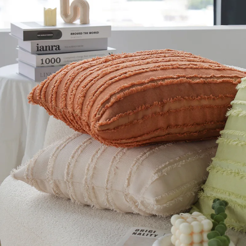 ファッションボヘミアンソフトスローピローカバーニュートラルストライプクッションカバーコットンリネン枕カバーソファソファリビングルーム用45x45 Cm