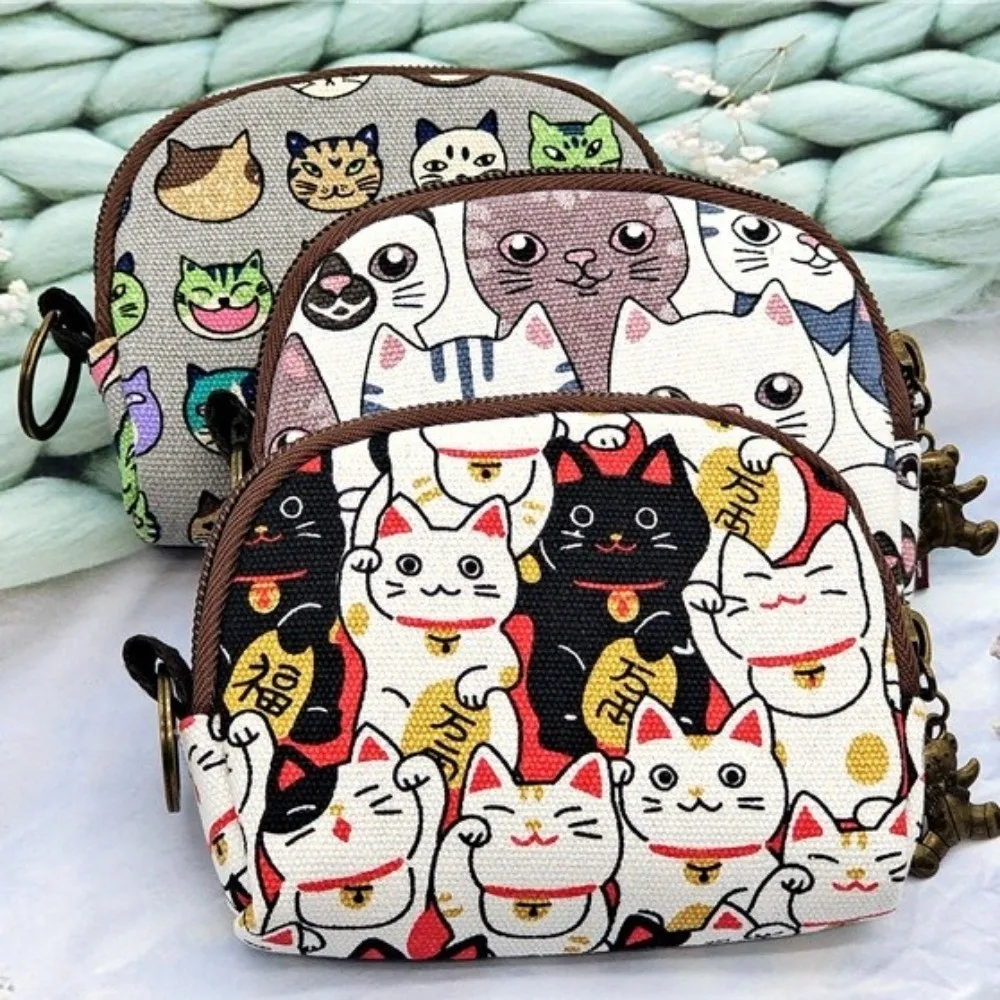 Portable Vintage Coin Purse Canvas Cartoon Change Money Organizers Zipper Storage Bag Women Wallet Pouch Kids Gift