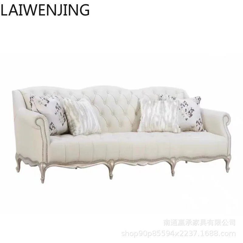 

HLZ sofa combination French retro solid wood carving flower living room three people sofa