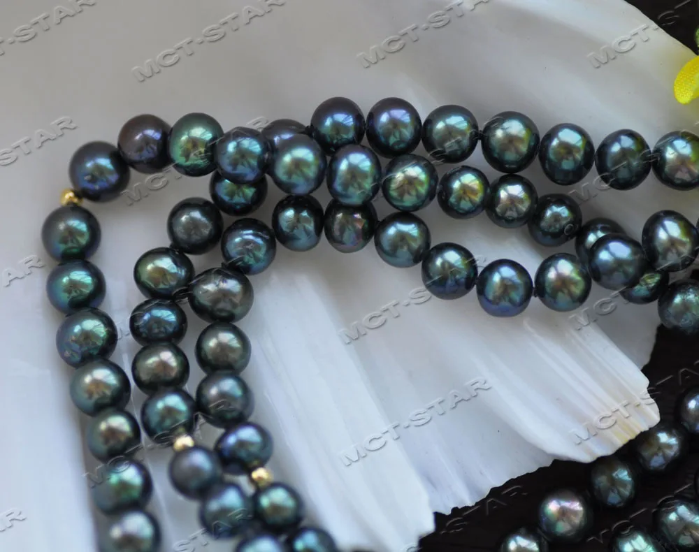 Z12228 29\'\' 7mm Peacock-Black Round Freshwater Pearl Necklace