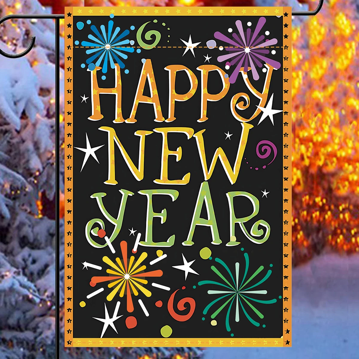 30x45cm Happy New Year 2025 Champagne Fireworks Garden Flag Home Outdoor Cheers Celebrate New Year Count Down Yard Flags